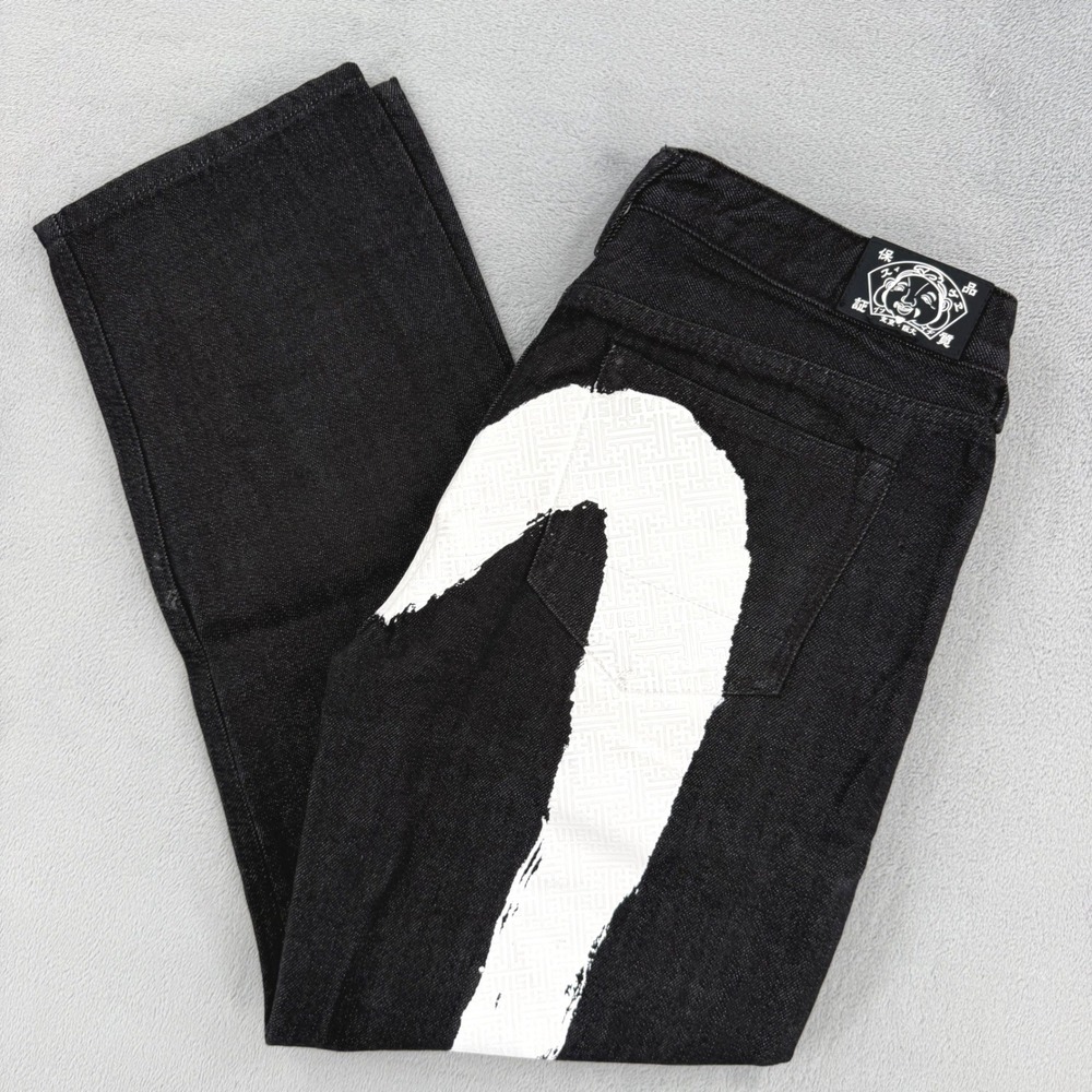 Evisu Osaka Japan Jeans Mens Size 27 Black Denim Seagull Logo No Bullshit Detail
